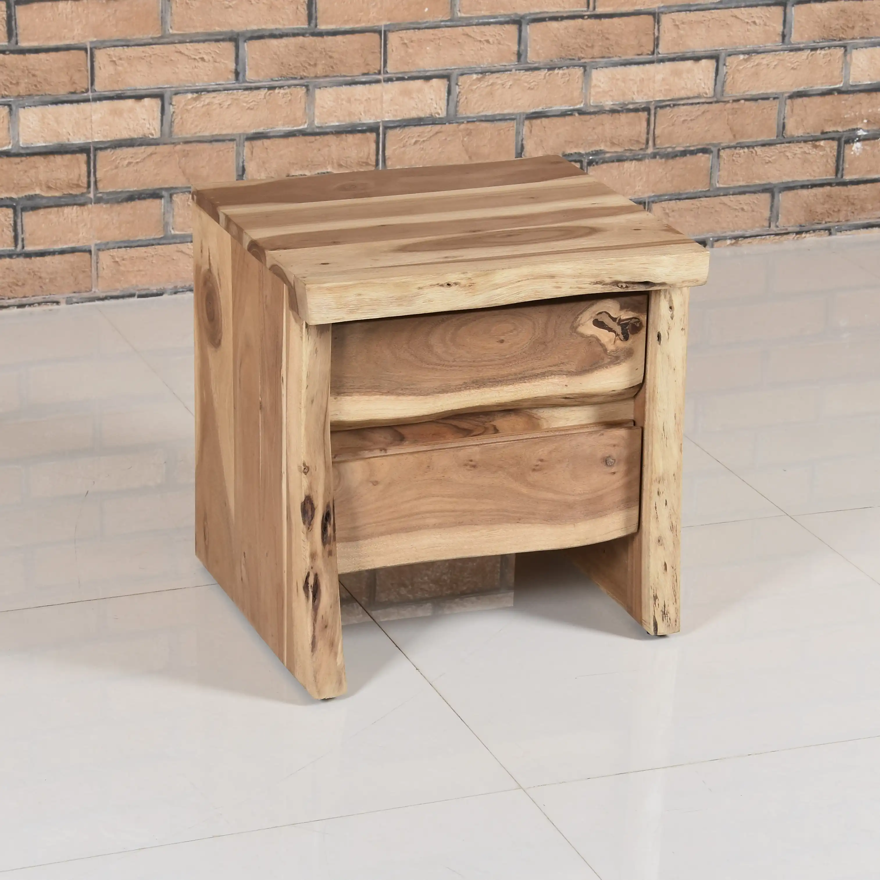 Wooden Live Edge Side Table with 2 Drawers - popular handicrafts